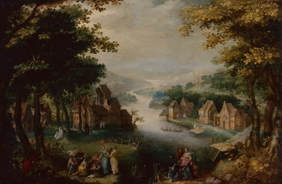 Finding of Moses with an Elegant Couple, Servant and Hunter by Karel van (circle of) Mander
