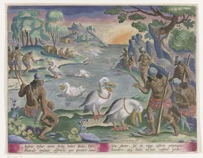 Fishing with the Help of Pelicans (Hunting Scenes) by Karel van Mallery