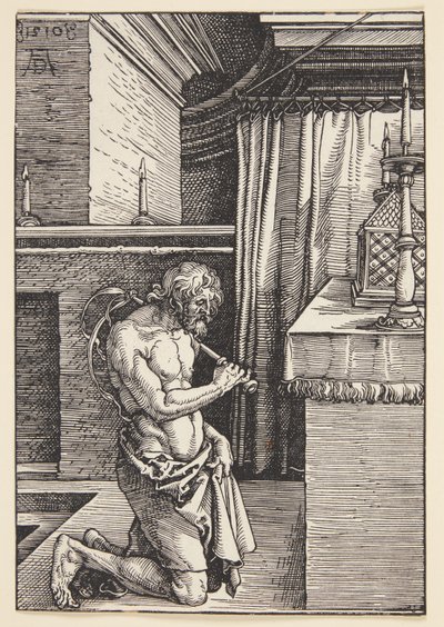 Old Man in Turban, Standing with Stick by Karel van der Pluym