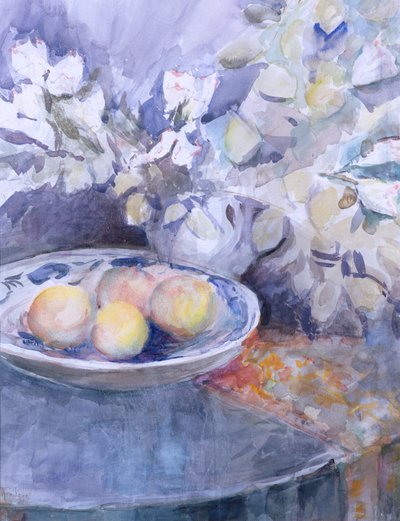 Delft Platter on a Circular Table by Karen Armitage