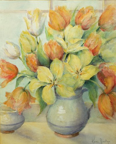 Mendel and Darwin Tulips on a Window Sill by Karen Armitage