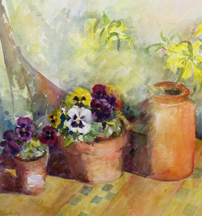 Pansies and Terracotta Pots by Karen Armitage