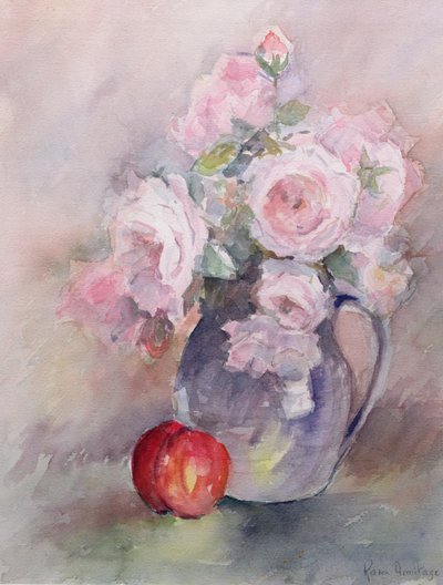 Pink Roses in a Blue Jug by Karen Armitage