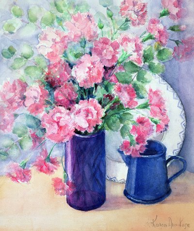 Provencal Arrangement of Pinks and Eucalyptus by Karen Armitage