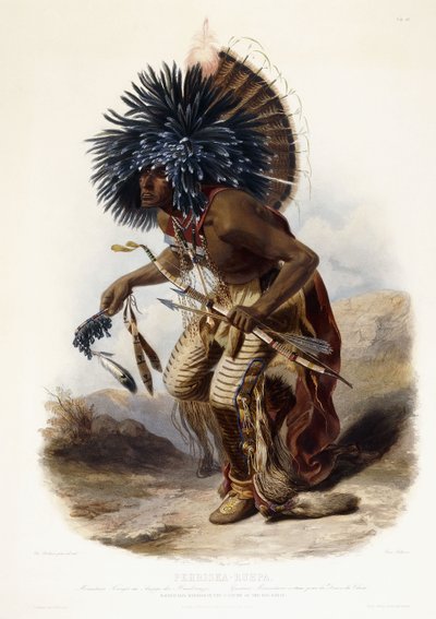 Pehriska-Rupha: Moennitarri Warrior in the Costume of the Dog Dance by Karl (after) Bodmer