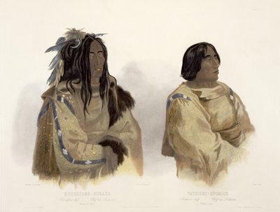 Mehkskeme-Sukahs, Blackfoot Chief and Tatsicki-Stomick, Piekann Chief, plate 45 from Volume 2 of 
