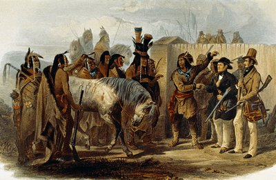 Prince Max von Wied-Neuwied (1782-1867) and Karl Bodmer are greeted by the Hidatsa Indians by Karl Bodmer