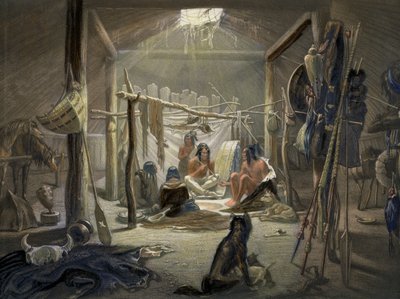 The Interior of a Hut of a Mandan Chief (detail) by Karl Bodmer