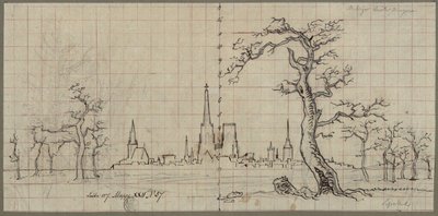 View of a Town with a Soaring Cathedral in a Winter Landscape by Karl Friedrich Schinkel