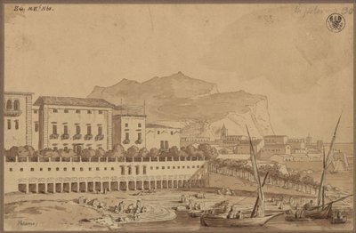 View from the Balcony of My Apartment in Palermo, the Small City Harbor, in the Distance the Monte Pellegrino by Karl Friedrich Schinkel