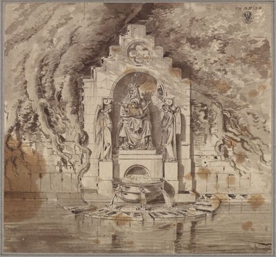 Architectural Setting of a Spring with a Madonna and Two Angel Statues by Karl Friedrich Schinkel