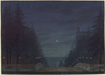 Ariodan. Opera by Etienne Nicolas Méhul. Design for the 2nd Decoration. Garden at Edgar