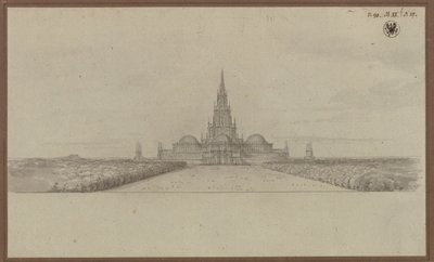 Berlin. Design for a Cathedral as a Monument for the Wars of Liberation (Liberation Cathedral) with Crossing Tower and Domes over the Cross Arms by Karl Friedrich Schinkel
