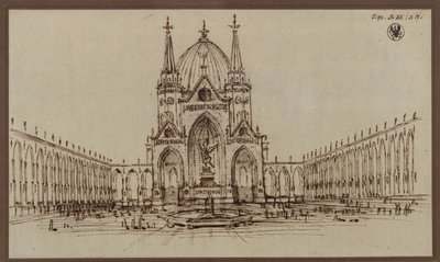 Berlin. Design for a Cathedral as a Monument for the Wars of Liberation (Liberation Cathedral) by Karl Friedrich Schinkel