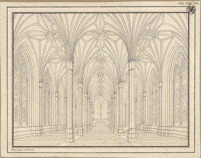 Berlin, Spittelmarkt. Design for Gertraudenkirche. Interior View, Looking through the Nave to the Choir by Karl Friedrich Schinkel