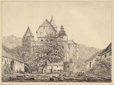 Castle-Like Building Group in Mountain Landscape by Karl Friedrich Schinkel