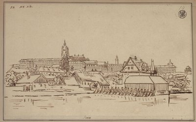 The Hradčany in Prague, with Buildings in the Foreground on the Lesser Town by Karl Friedrich Schinkel