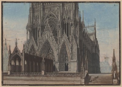 The Maid of Orleans. Tragedy by Friedrich Schiller. Design for the 9th Decoration. Facade of the Cathedral of Reims by Karl Friedrich Schinkel