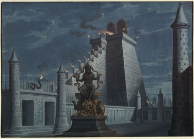 Fernand Cortez, or: The Conquest of Mexico. Opera by Gaspare Spontini. Design for the 1st Decoration. Indian Fire Temple by Karl Friedrich Schinkel