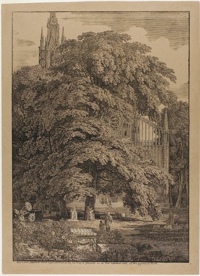 Gothic Church Behind an Oak Grove with Tombs by Karl Friedrich Schinkel