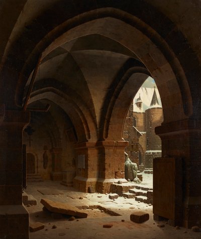View of the Monastery Courtyard in Winter by Carl Georg Adolph Hasenpflug