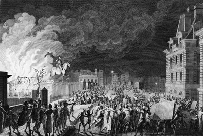 First of the French revolution: Fire of the guard corps on the Pont Neuf in Paris on 29 August 1788 by Karl Girardet