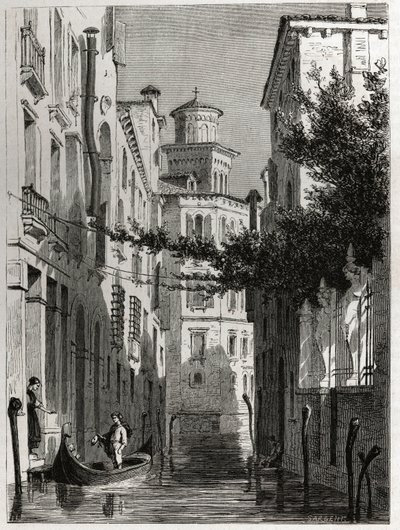 The palace of Bianca Cappello in Venice. Drawing by Karl Girardet, to illustrate Adalbert de Beaumont