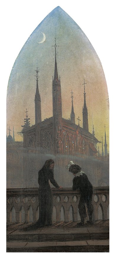 People in Old German Dress in Contemplation of a Medieval Town by Karl Gustav Carus