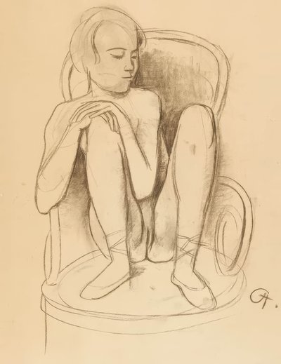 Nude Crouching on Chair by Karl Hofer