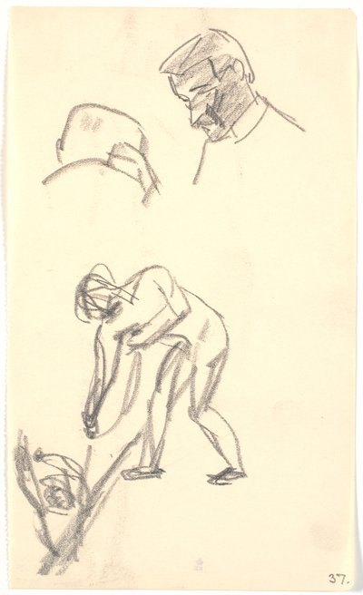 Various Small Sketches: Two Heads of a Couple of Figures (Composition Draft?) by Karl Isakson