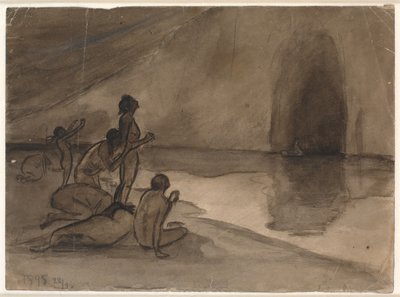 Naked People on the Shore of Aurvangaland See the Boat with Heimdal Coming by Karl Isakson