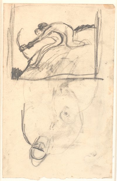 Draft for the Painting "Høder and Loke", furthermore (upside down) indication of figure composition by Karl Isakson