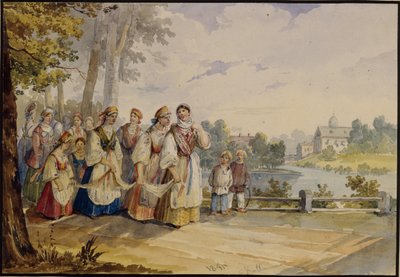 Russian Peasant Girls with Festival Dress, 1845 by Karl Ivanovich Kolmann