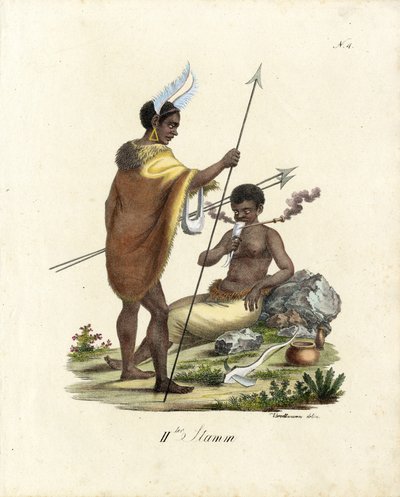 African Warriors with Weapons by Karl Joseph Brodtmann