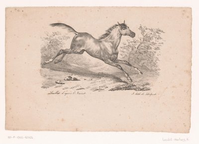 Galloping horse in landscape by Karl Loeillot Hartwig