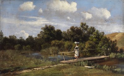 Summer Landscape with a Washerwoman on a Bridge by Karl Millner