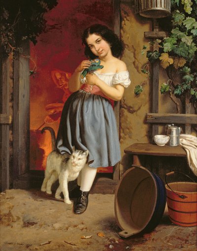A Young Girl with a Cat by Karl Nahl