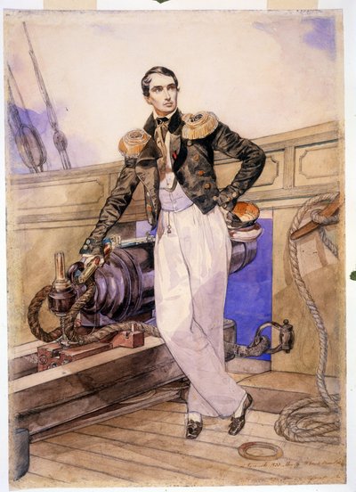 Vladimir Alexeyevich Kornilov Aboard the Brig Themistocles by Karl Pavlovich Bryullov