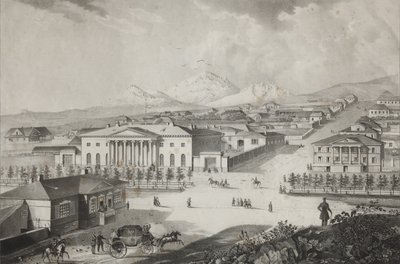View of the hotel and the center of Pyatigorsk, Mid of the 19th century by Karl Petrovich Beggrov