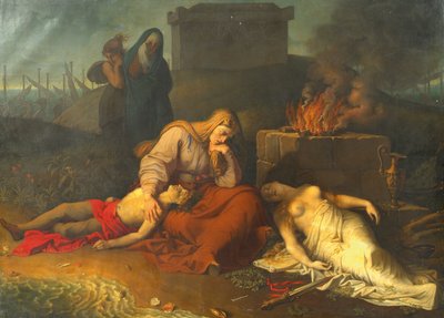 Hecabe with the Bodies of Her Children Polyxena and Polydoros at the Tomb of Achilles by Karl Russ
