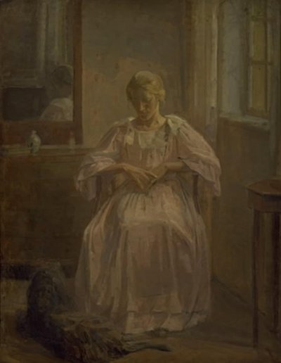A Young Girl, Sophie Lofthus, with a Dog by Karl Schou