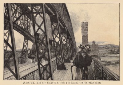 On the Grunental High Bridge over the Kiel Canal, Germany (engraving) by Karl Storch