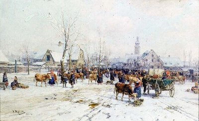 A Cattle Market in Winter by Karl Stuhlmuller