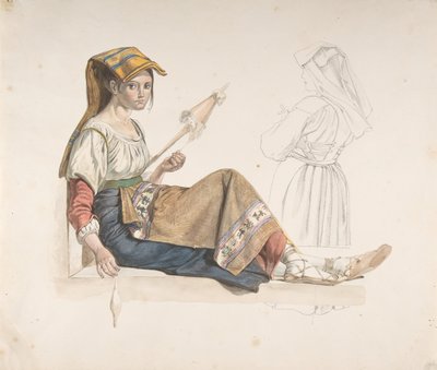 Neapolitan Woman (recto), Study for an Interior (verso) by Karl Wilhelm Freiherr von Heideck