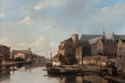 A Capriccio View of a Dutch Town Along a River by Kaspar Karsen