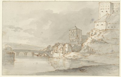 River View with Arch Bridge and Fortifications on the Right Bank by Kasparus Karsen (possibly)