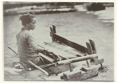 Javanese Woman Weaving Cloth on a Loom by Kassian Cephas
