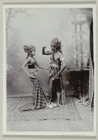 Studio Portrait of Two Javanese Dancers in Traditional Clothing and Makeup by Kassian Cephas