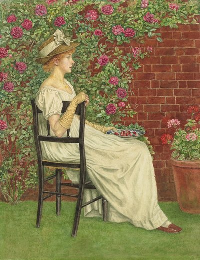 A Young Girl Seated in a Chair, a Bowl of Cherries in her Hand by Kate Greenaway