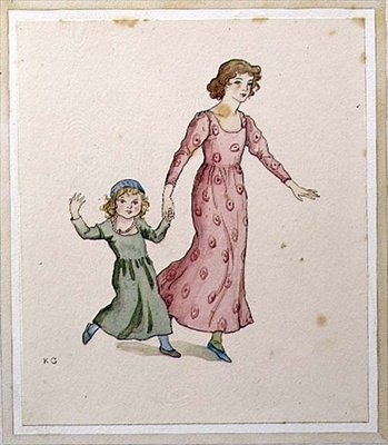 Two Little Girls in Party Dresses by Kate Greenaway
